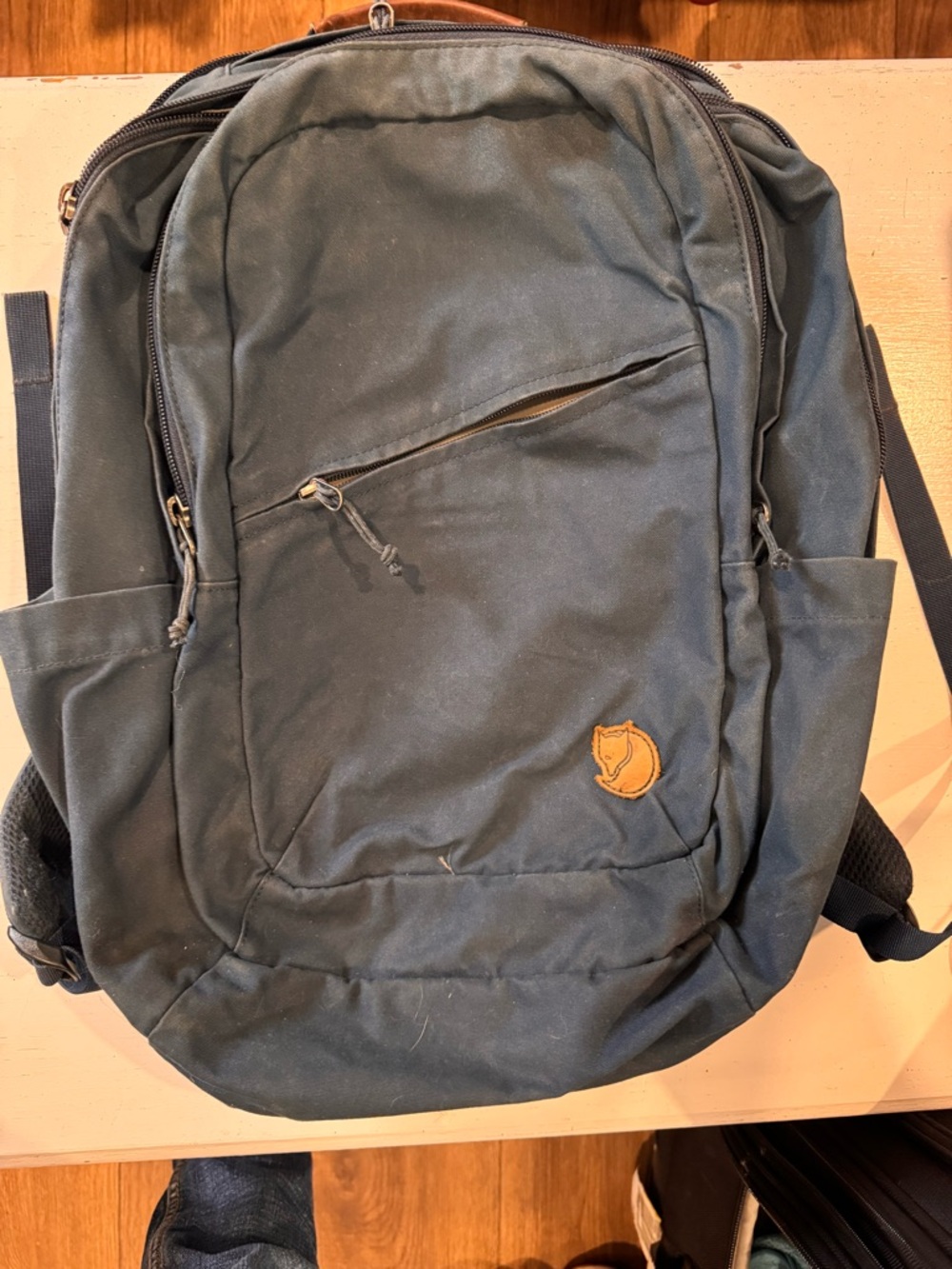 Fjallraven blue  Canvas Backpack with Leather Fox Patch